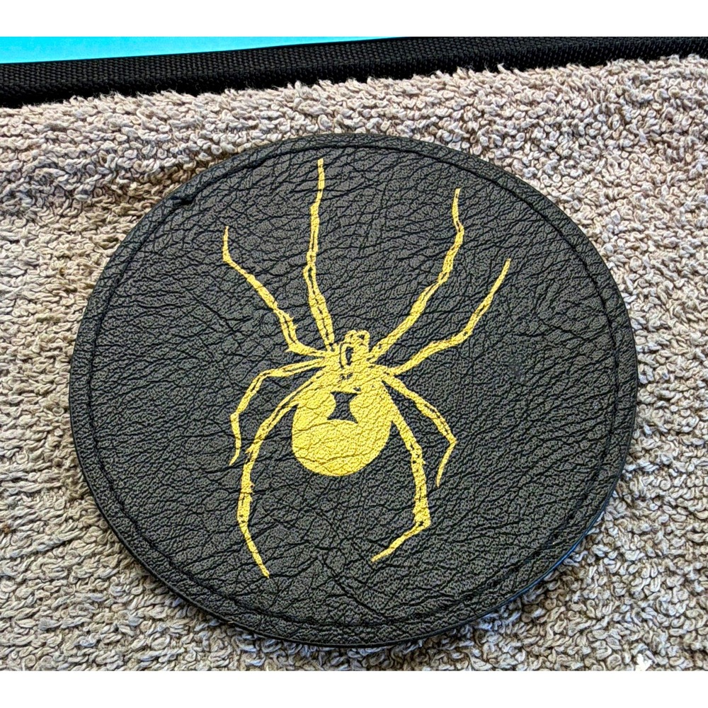 Round Black Faux Leather Spider Patch Yellow Gothic Halloween Coaster